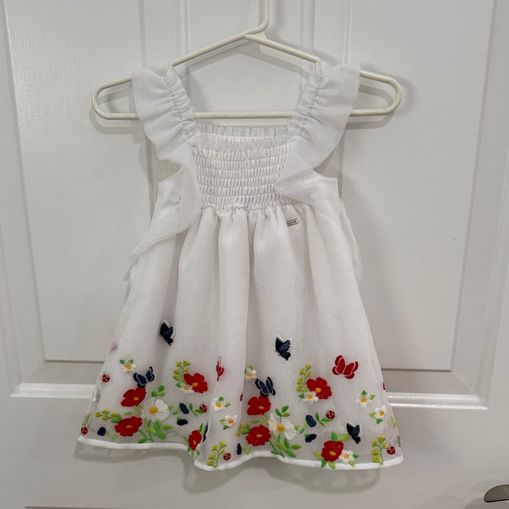 Mayoral White Dress with Colorful Floral Embroidery